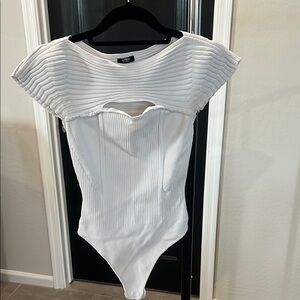 Express White Ribbed Cut Out Bodysuit